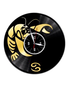 Часы из виниловой пластинки Знак зодиака Рак с золотой подложкой (c) vinyllab