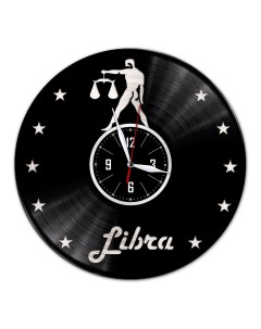 Часы из виниловой пластинки Знак зодиака Весы с серебряной подложкой (c) vinyllab