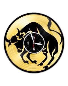 Часы из виниловой пластинки Знак зодиака Телец с золотой подложкой (c) vinyllab