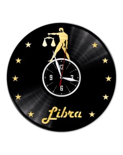 Часы из виниловой пластинки Знак зодиака Весы с золотой подложкой (c) vinyllab