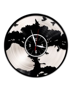 Часы из виниловой пластинки Дерево с серебряной подложкой (c) vinyllab