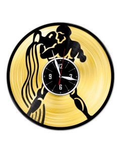 Часы из виниловой пластинки Знак зодиака Водолей с золотой подложкой (c) vinyllab