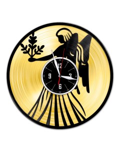 Часы из виниловой пластинки Знак зодиака Дева с золотой подложкой (c) vinyllab