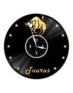 Часы из виниловой пластинки Знак зодиака Телец с золотой подложкой (c) vinyllab