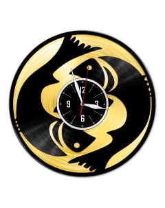 Часы из виниловой пластинки Знак зодиака Рыбы с золотой подложкой (c) vinyllab