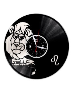 Часы из виниловой пластинки Знак зодиака Лев с серебряной подложкой (c) vinyllab