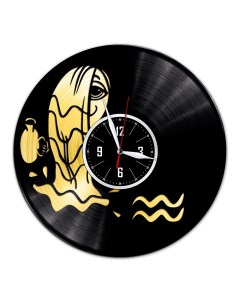 Часы из виниловой пластинки Знак зодиака Водолей с золотой подложкой (c) vinyllab