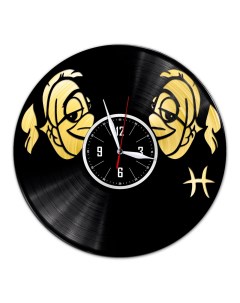 Часы из виниловой пластинки Знак зодиака Рыбы с золотой подложкой (c) vinyllab