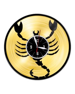 Часы из виниловой пластинки Знак зодиака Скорпион с золотой подложкой (c) vinyllab