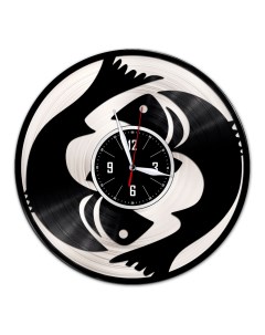 Часы из виниловой пластинки Знак зодиака Рыбы с серебряной подложкой (c) vinyllab