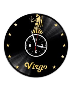 Часы из виниловой пластинки Знак зодиака Дева с золотой подложкой (c) vinyllab