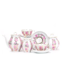 Чайный сервиз Дулево Белый Лебедь Розовый сад 15 предметов на 6 персон Дулевский фарфор