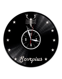 Настенные часы из винила Знак зодиака Скорпион с серебряной подложкой (c) vinyllab