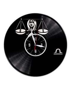Часы из виниловой пластинки Знак зодиака Весы с серебряной подложкой (c) vinyllab