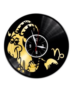 Часы из виниловой пластинки Знак зодиака Козерог с золотой подложкой (c) vinyllab