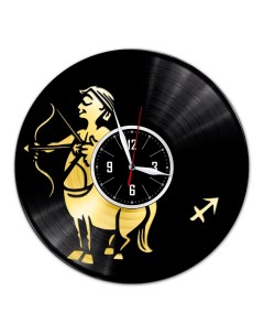 Часы из виниловой пластинки Знак зодиака Стрелец с золотой подложкой (c) vinyllab