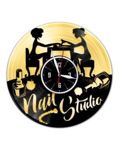 Часы из виниловой пластинки Студия ногтевого сервиса с золотой подложкой (c) vinyllab