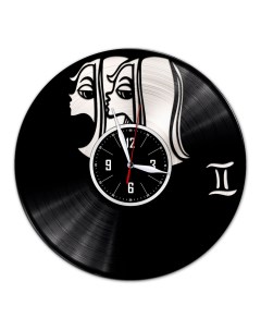 Настенные часы из винила Знак зодиака Близнецы с серебряной подложкой (c) vinyllab