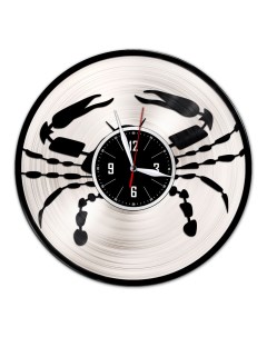 Часы из виниловой пластинки Знак зодиака Рак с серебряной подложкой (c) vinyllab