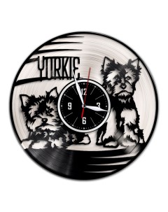 Часы из виниловой пластинки Йоркширский терьер с серебряной подложкой (c) vinyllab