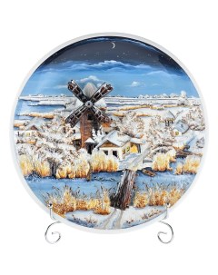 Декоративная тарелка панно Зима Новолуние из керамики Russia the great