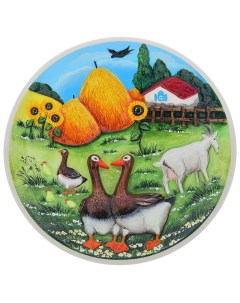 Декоративная тарелка панно из керамики Сельское утро Russia the great