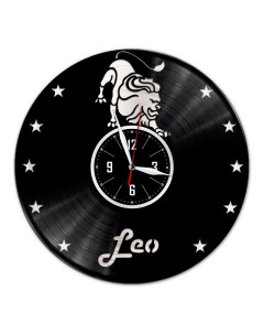 Часы из виниловой пластинки Знак зодиака Лев с серебряной подложкой (c) vinyllab