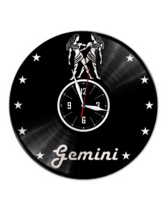 Настенные часы из винила Знак зодиака Близнецы с серебряной подложкой (c) vinyllab