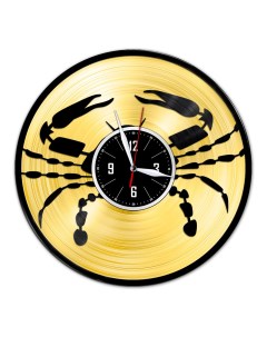 Часы из виниловой пластинки Знак зодиака Рак с золотой подложкой (c) vinyllab