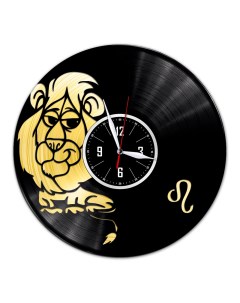 Часы из виниловой пластинки Знак зодиака Лев с золотой подложкой (c) vinyllab