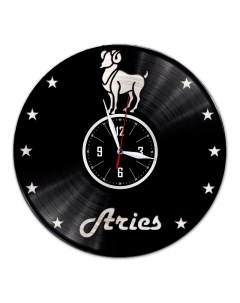 Часы из виниловой пластинки Знак зодиака Овен с серебряной подложкой (c) vinyllab