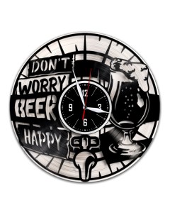 Настенные часы из винила Don t worry beer happy с серебряной подложкой (c) vinyllab