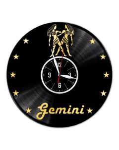 Часы из виниловой пластинки Знак зодиака Близнецы с золотой подложкой (c) vinyllab