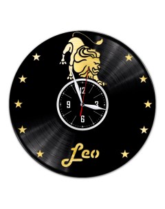Часы из виниловой пластинки Знак зодиака Лев с золотой подложкой (c) vinyllab