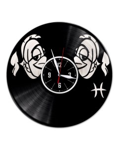 Часы из виниловой пластинки Знак зодиака Рыбы с серебряной подложкой (c) vinyllab