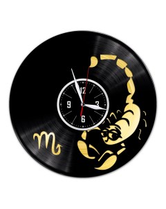Часы из виниловой пластинки Знак зодиака Скорпион с золотой подложкой (c) vinyllab