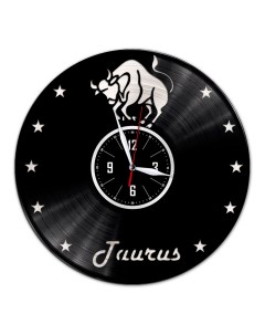 Часы из виниловой пластинки Знак зодиака Телец с серебряной подложкой (c) vinyllab