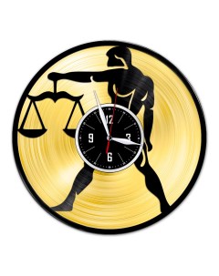 Часы из виниловой пластинки Знак зодиака Весы с золотой подложкой (c) vinyllab