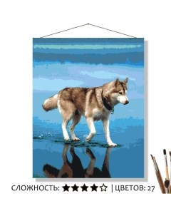 Картина по номерам Хаски на воде 50х40 27 цветов Selfica