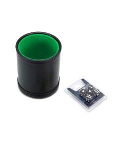 Набор Шейкер для кубиков кожаный с крышкой зелёный кубики D6 12 мм чёрные Stuff-pro