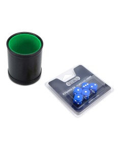Набор Шейкер для кубиков кожаный с крышкой зелёный кубики D6 16 мм синие Stuff-pro