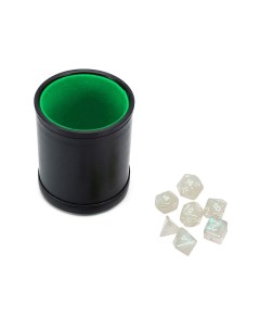 Набор Шейкер для кубиков кожаный с крышкой зелёный кубики Неоново Синие Stuff-pro