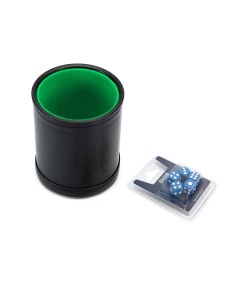 Набор Шейкер для кубиков кожаный с крышкой зелёный кубики D6 12 мм синие Stuff-pro