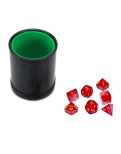Набор Шейкер для кубиков кожаный с крышкой зелёный кубики красные с мешочком Stuff-pro