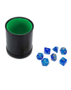 Набор Шейкер для кубиков кожаный с крышкой зелёный кубики синие с мешочком Stuff-pro