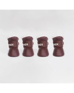 Ботинки на липучках резиновые с мехом для собак L коричневые Petmax
