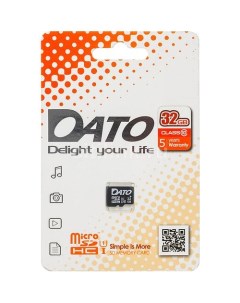 Карта памяти microSDHC UHS I 32 ГБ 80 МБ с Class 10 DTTF032GUIC10 1 шт без адаптера Dato