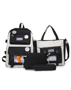 Рюкзак школьный с значками 4 в 1 комплект черный Rafl