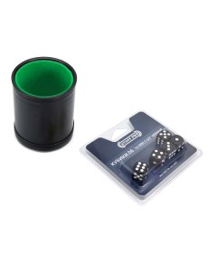 Набор Шейкер для кубиков кожаный с крышкой зелёный кубики D6 16 мм чёрные Stuff-pro