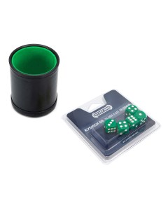 Набор Шейкер для кубиков кожаный с крышкой зелёный кубики D6 16 мм зелёные Stuff-pro